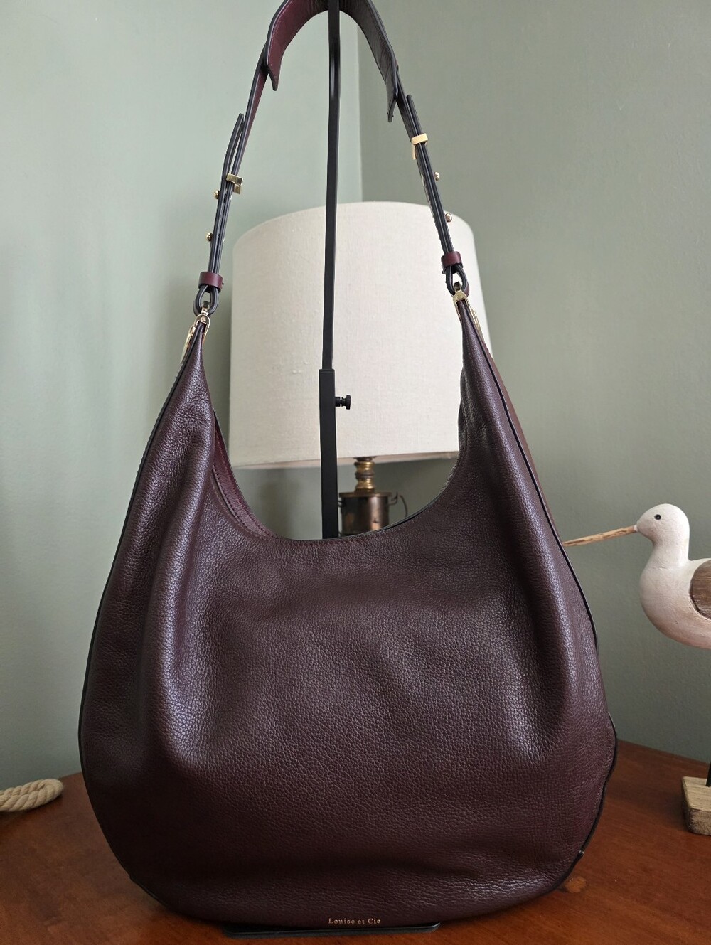 Louise et Cie Alis Hobo Aubergine Leather Large Slouchy Shoulder Bag